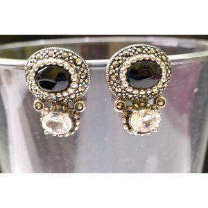 Beautiful Sterling Silver & Gemstone Earrings Made In Thailand Spinel Onyx